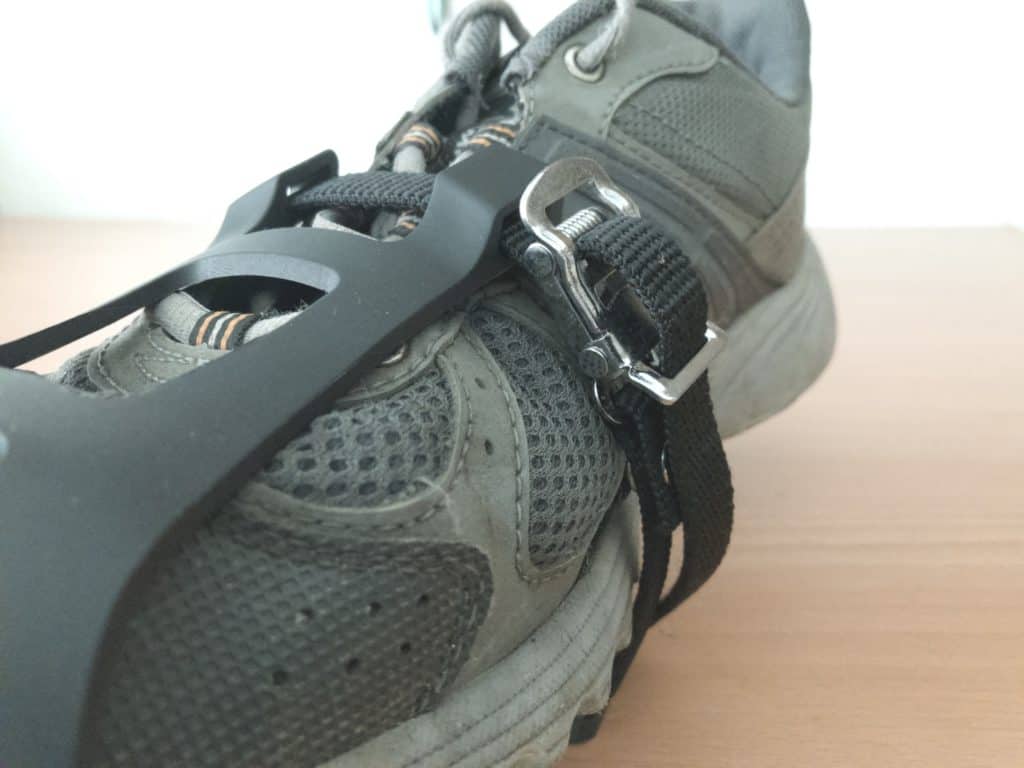 Spin Bike Pedal Shoe Firmly Secured in Toe Clip